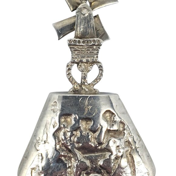 Dutch Sterling Silver Tavern Scene Windmill Shovel Spoon #22670 - Picture 7 of 9